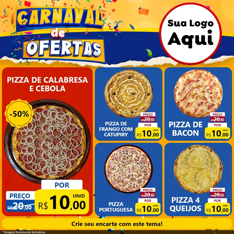 Modelo de Rede Social para Feed Facebook com o tema Carnaval de Ofertas para Pizzaria