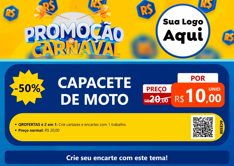 Modelo de Cartaz para Cartaz A4 Horizontal com o tema Promoção de Carnaval para Moto peças