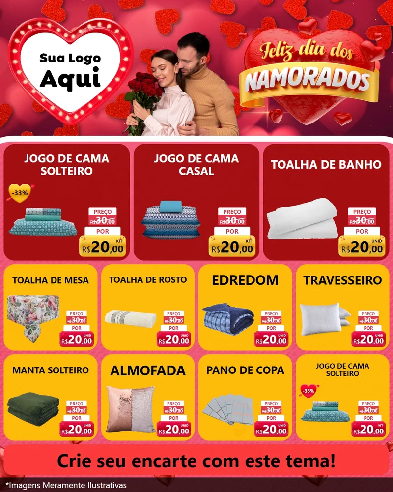 Modelo de Rede Social para Feed Instagram com o tema Feliz Dia Dos Namorados para Cama, Mesa e Banho