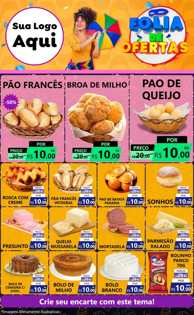 Modelo de Encarte para Encarte Grande com o tema Folia de Ofertas para Padaria