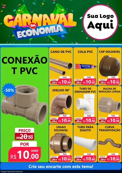 Modelo de Encarte para Encarte A4 Vertical com o tema Carnaval da Economia para Tubos e conexões