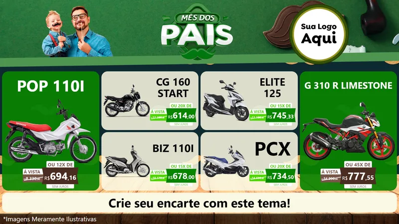 Modelo de TV para TV Horizontal com o tema Mês dos Pais para Concessionaria de Motos