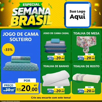 Modelo de Rede Social para Feed Facebook com o tema Especial Semana do Brasil para Cama, Mesa e Banho