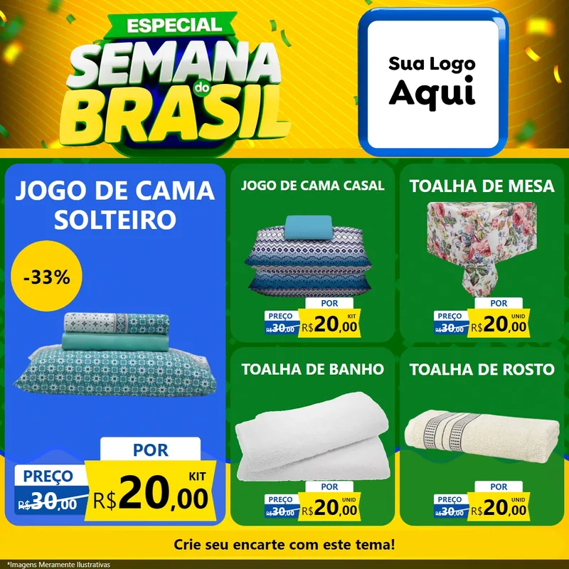 Modelo de Rede Social para Feed Facebook com o tema Especial Semana do Brasil para Cama, Mesa e Banho