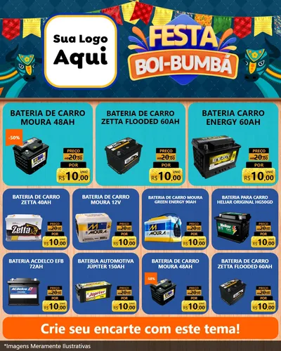 Modelo de Rede Social para Feed Instagram com o tema Festa Boi Bumbá para Baterias Elétricas