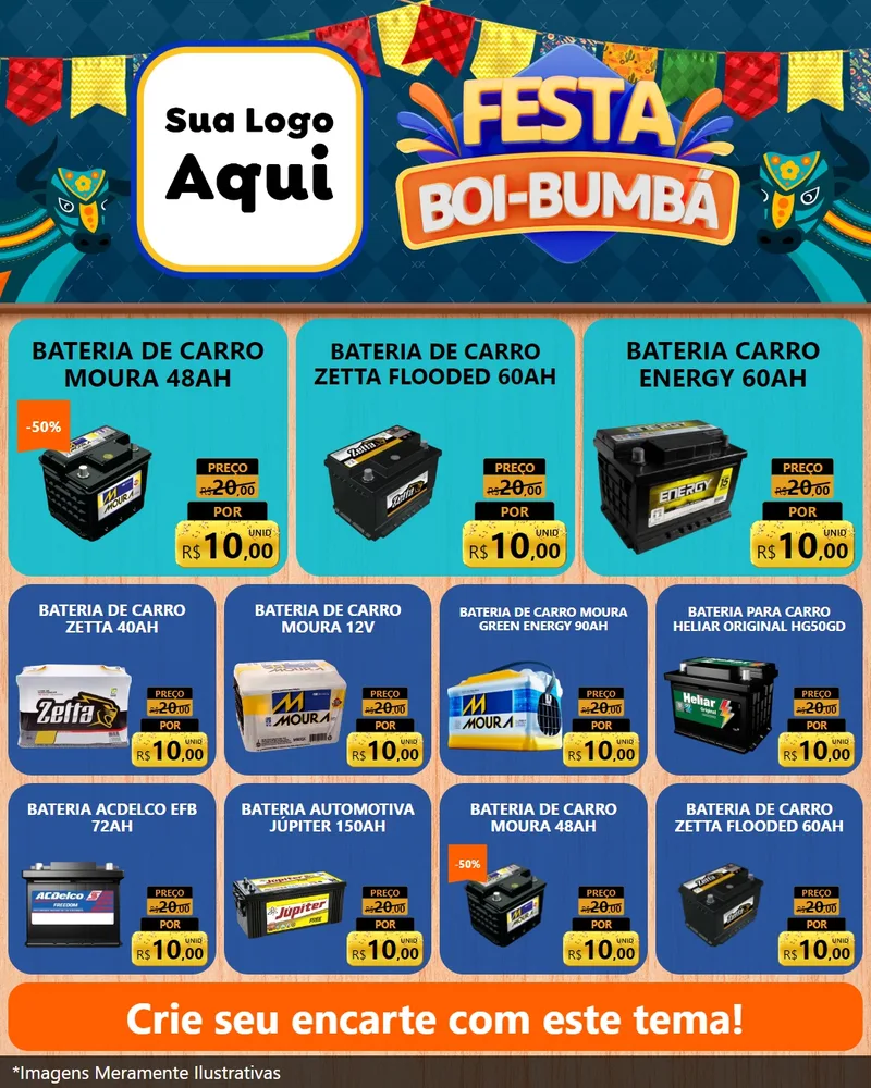 Modelo de Rede Social para Feed Instagram com o tema Festa Boi Bumbá para Baterias Elétricas