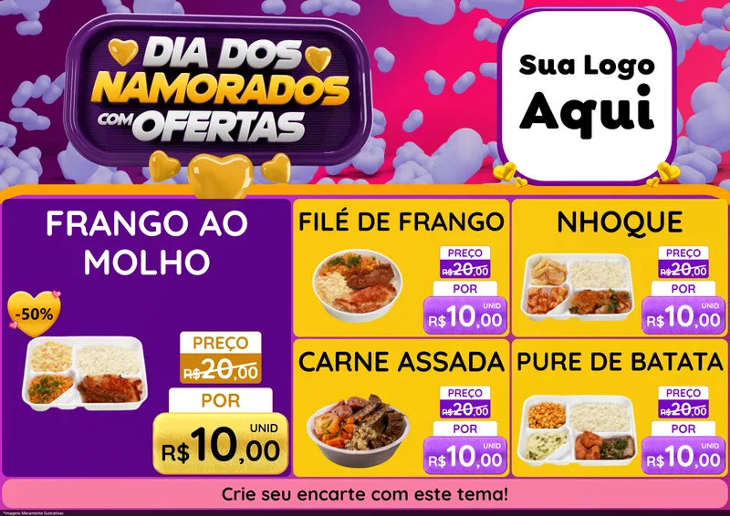 Modelo de Encarte para Encarte A4 Horizontal com o tema Dia Dos Namorados Com Ofertas para Restaurante