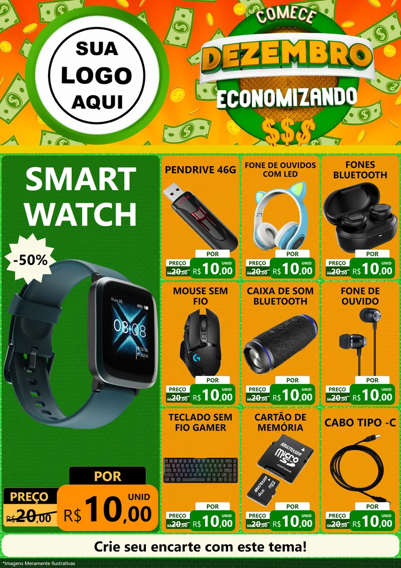 Modelo de Encarte para Encarte A4 Vertical com o tema Comece Dezembro Economizando para Informática