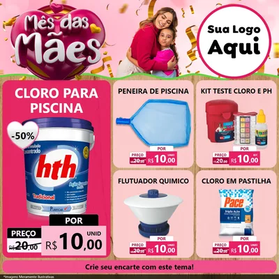 Modelo de Rede Social para Feed Facebook com o tema Mês das Mães para Produtos para Piscina
