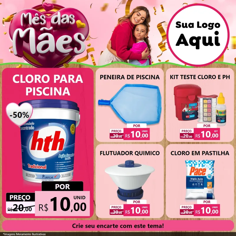 Modelo de Rede Social para Feed Facebook com o tema Mês das Mães para Produtos para Piscina