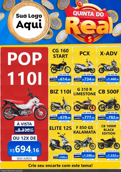 Modelo de Encarte para Encarte A4 Vertical com o tema Quinta do Real para Concessionaria de Motos