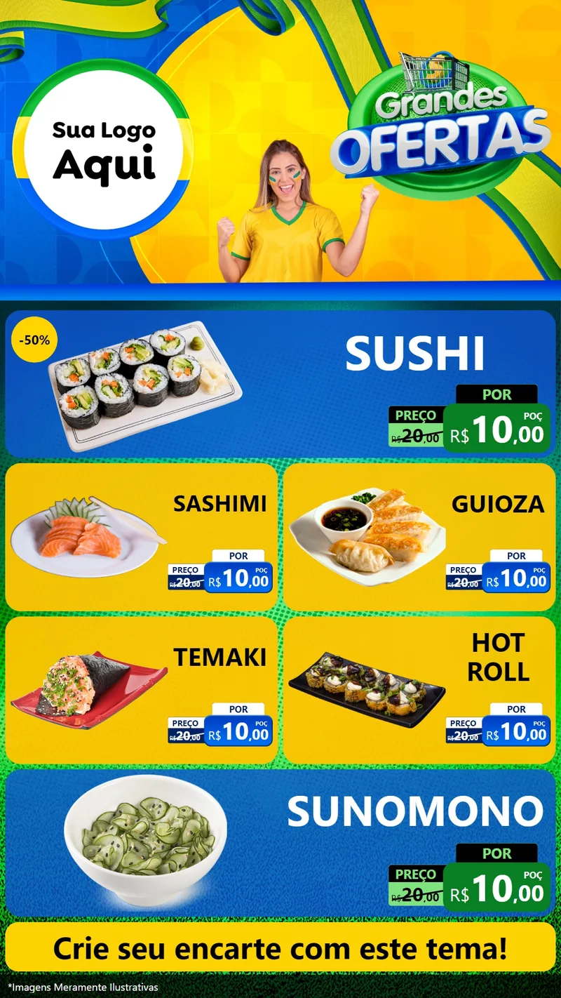 Modelo de TV para TV Vertical com o tema Grandes Ofertas para Comida japonesa