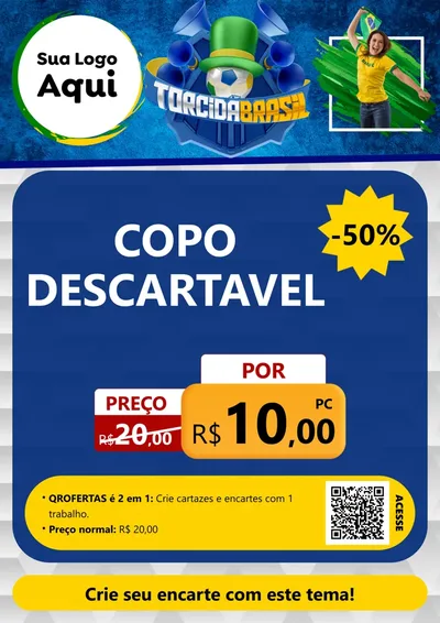 Modelo de Cartaz para Cartaz A4 Vertical com o tema Torcida Brasil - Copa para Embalagens