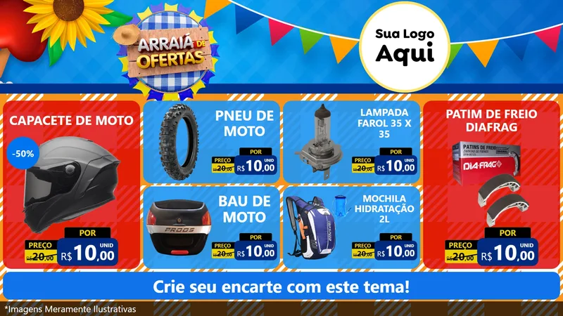Modelo de TV para TV Horizontal com o tema Arraiá de Ofertas para Moto peças