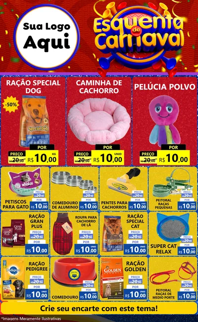 Modelo de Encarte para Encarte Grande com o tema Esquenta de Carnaval para Pet Shop