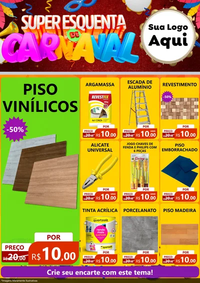Modelo de Encarte para Encarte A4 Vertical com o tema Super Esquenta de Carnaval para Material para Construção