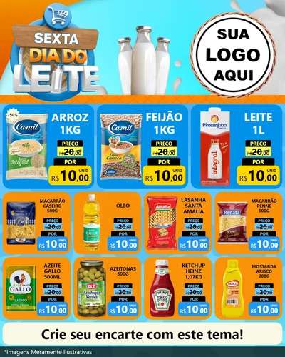 Modelo de Rede Social para Feed Instagram com o tema Sexta Dia do Leite para Supermercado