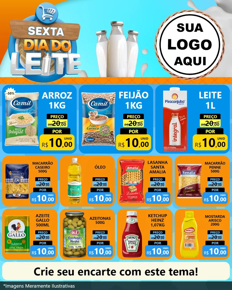 Modelo de Rede Social para Feed Instagram com o tema Sexta Dia do Leite para Supermercado