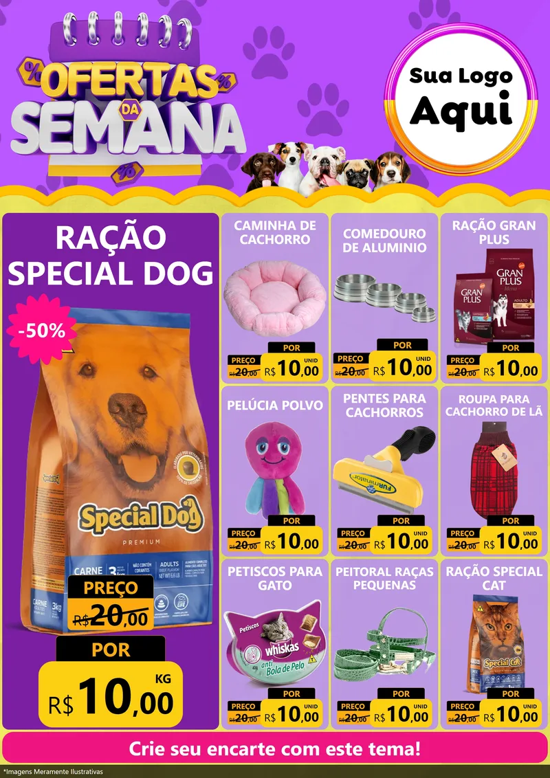 Modelo de Encarte para Encarte A4 Vertical com o tema Ofertas da Semana - Pet para Pet Shop