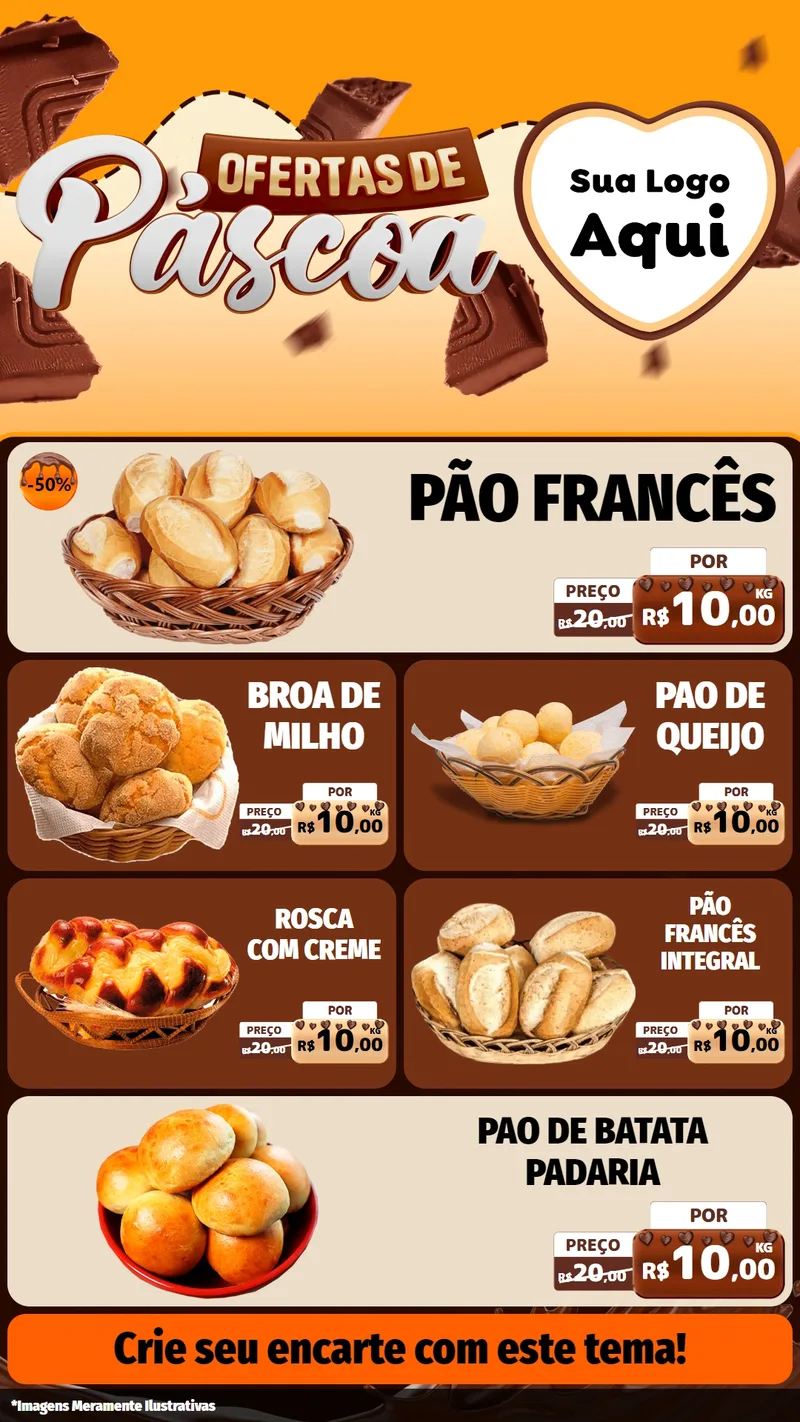 Modelo de TV para TV Vertical com o tema Ofertas de Páscoa para Padaria