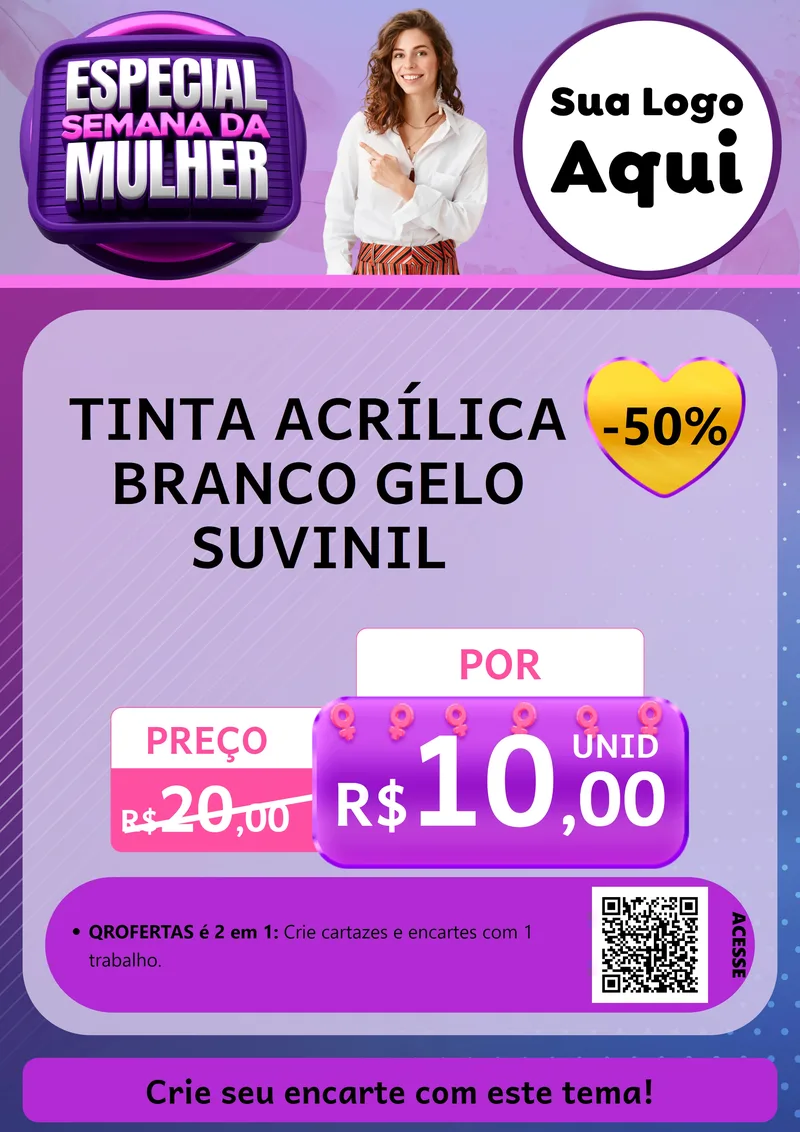 Modelo de Cartaz para Cartaz A4 Vertical com o tema Especial Semana da Mulher para Tintas e Ferramentas