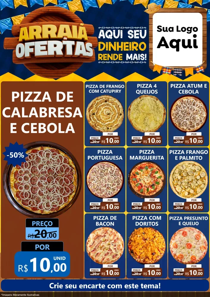 Modelo de Encarte para Encarte A4 Vertical com o tema Arraiá de Ofertas - Junina para Pizzaria