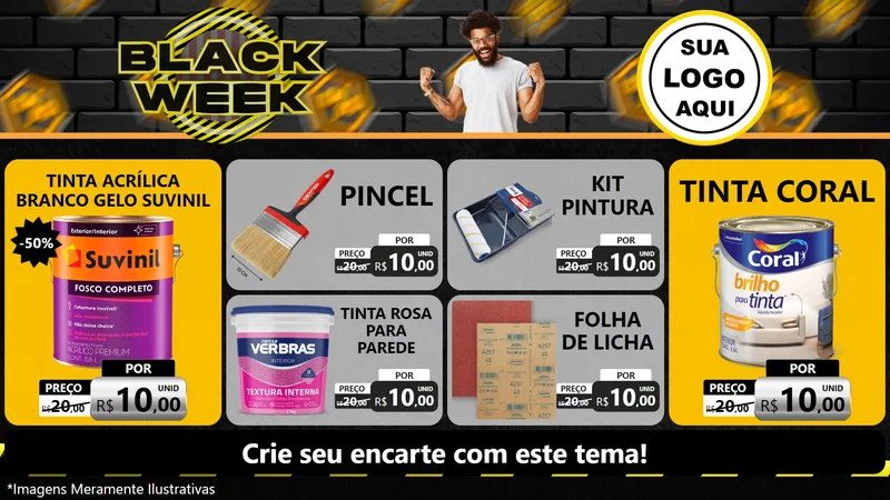 Modelo de TV para TV Horizontal com o tema Black Week para Tintas e Ferramentas
