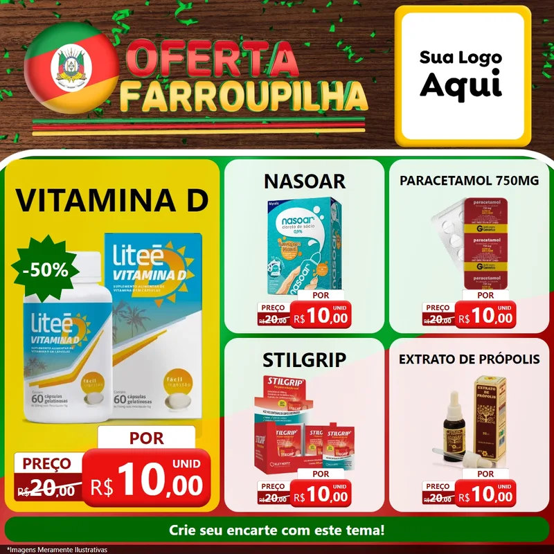 Modelo de Rede Social para Feed Facebook com o tema Oferta Farroupilha para Farmácia