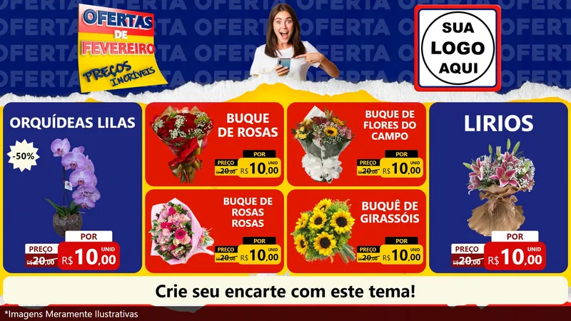 Modelo de TV para TV Horizontal com o tema Ofertas de Fevereiro - Preços Incríveis para Floricultura e jardim