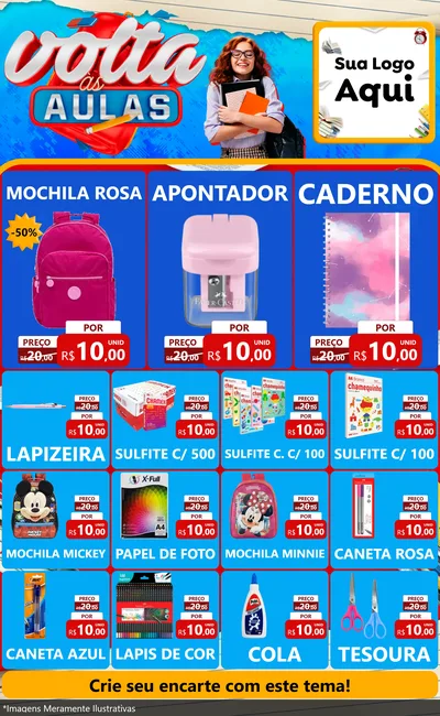 Modelo de Encarte para Encarte Grande com o tema Volta às Aulas para Papelaria