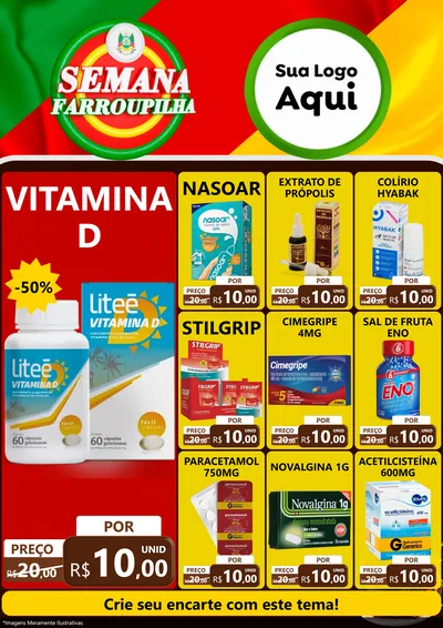 Modelo de Encarte para Encarte A4 Vertical com o tema Semana Farroupilha para Farmácia