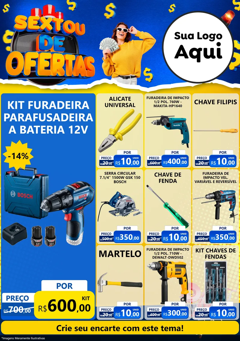 Modelo de Encarte para Encarte A4 Vertical com o tema Sextou de Ofertas para Maquinas e Ferramentas