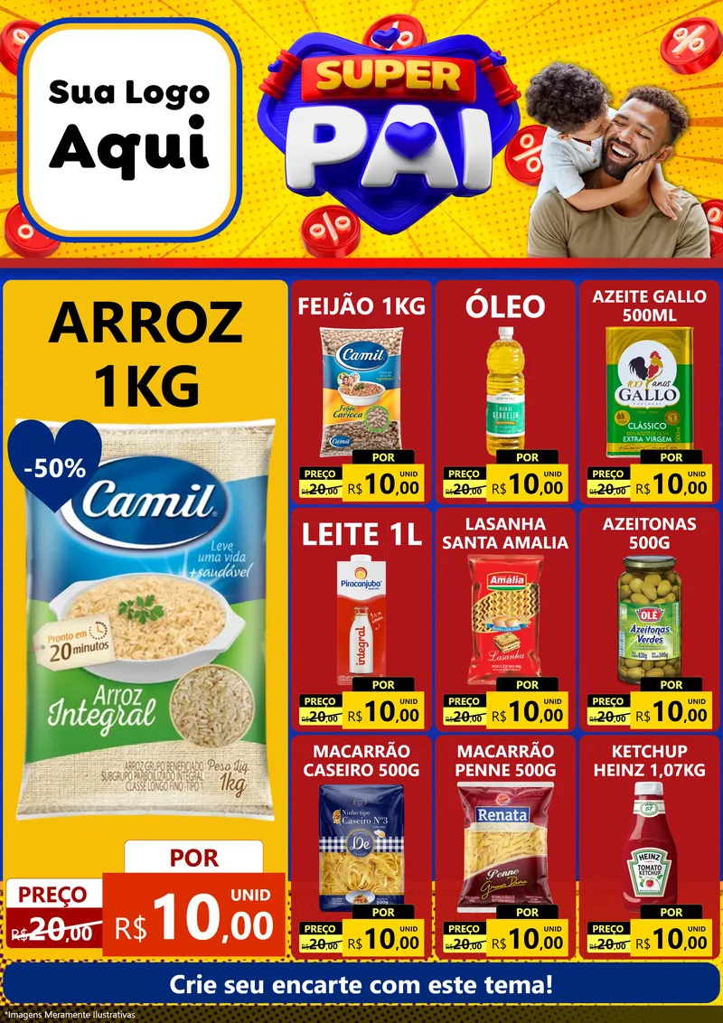 Modelo de Encarte para Encarte A4 Vertical com o tema Super Pai para Supermercado