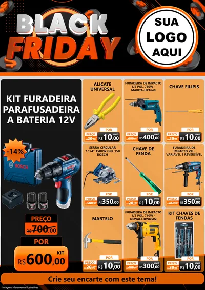 Modelo de Encarte para Encarte A4 Vertical com o tema Black Friday para Maquinas e Ferramentas
