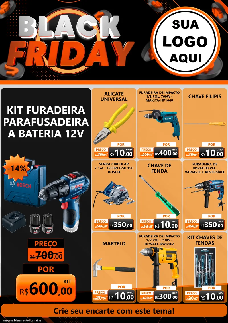 Modelo de Encarte para Encarte A4 Vertical com o tema Black Friday para Maquinas e Ferramentas
