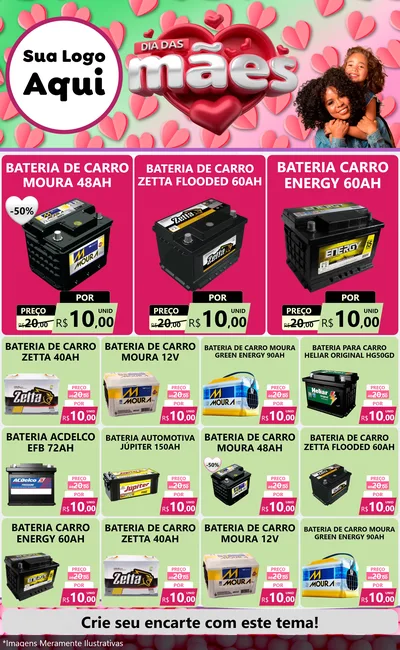 Modelo de Encarte para Encarte Grande com o tema Dia das Mães para Baterias Elétricas