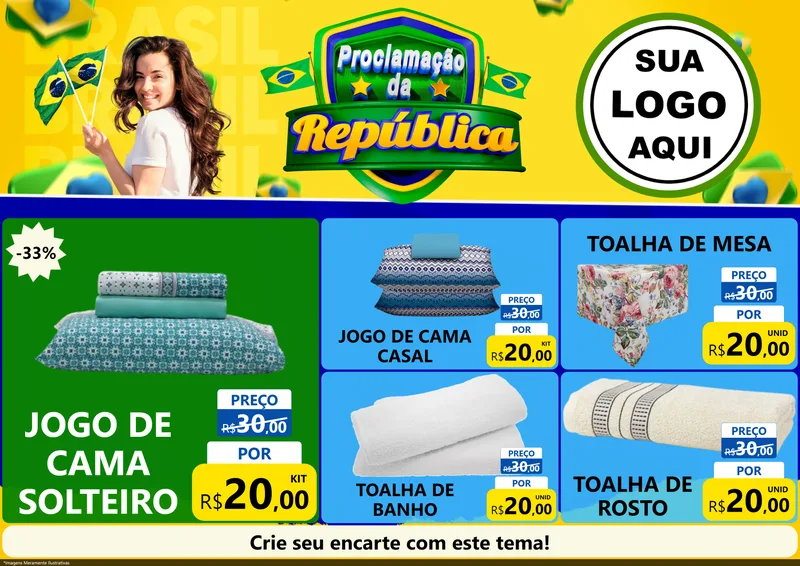 Modelo de Encarte para Encarte A4 Horizontal com o tema Proclamação da República para Cama, Mesa e Banho