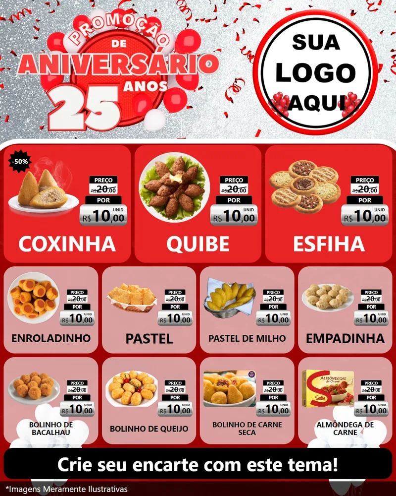 Modelo de Rede Social para Feed Instagram com o tema Promoção de Aniversário - 25Anos para Salgadaria