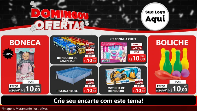Modelo de TV para TV Horizontal com o tema Domingou de Ofertas para Brinquedos