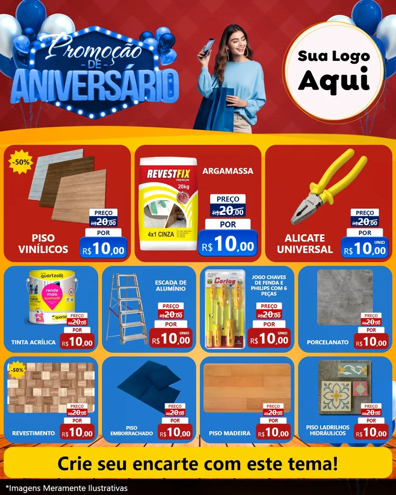 Modelo de Rede Social para Feed Instagram com o tema Promoção de Aniversário para Material para Construção