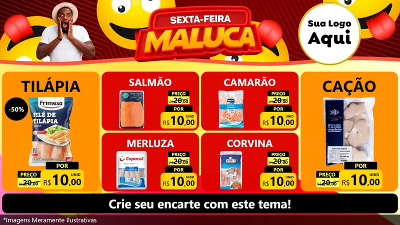 Modelo de TV para TV Horizontal com o tema Sexta-feira Maluca para Peixaria