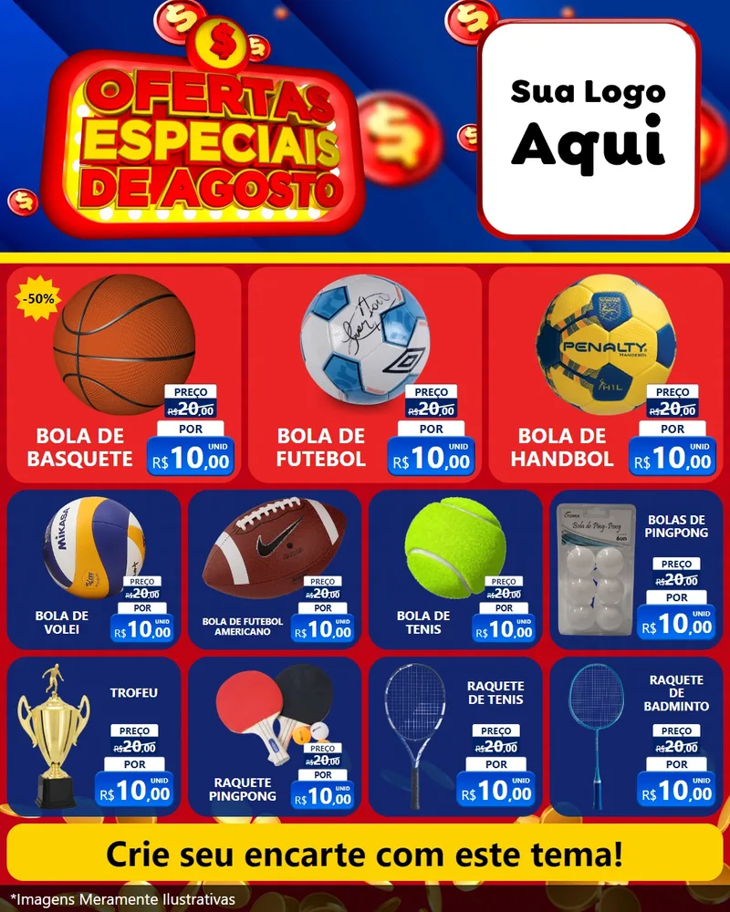 Modelo de Rede Social para Feed Instagram com o tema Ofertas Especiais de Agosto para Artigos Esportivos