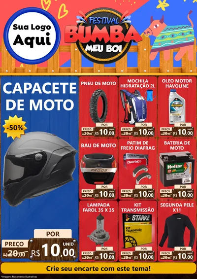 Modelo de Encarte para Encarte A4 Vertical com o tema Festival Bumba Meu Boi para Moto peças