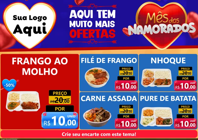 Modelo de Encarte para Encarte A4 Horizontal com o tema Mês dos Namorados para Restaurante