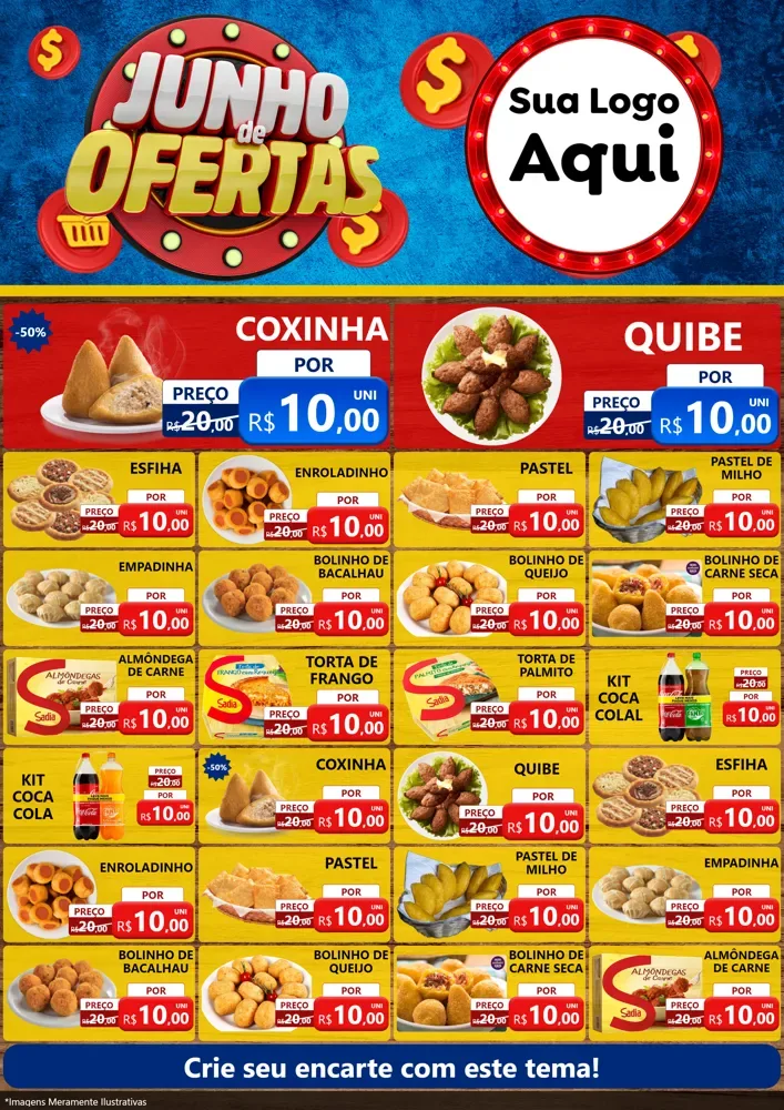 Modelo de Encarte para Encarte A4 Vertical com o tema Junho de Ofertas para Salgadaria