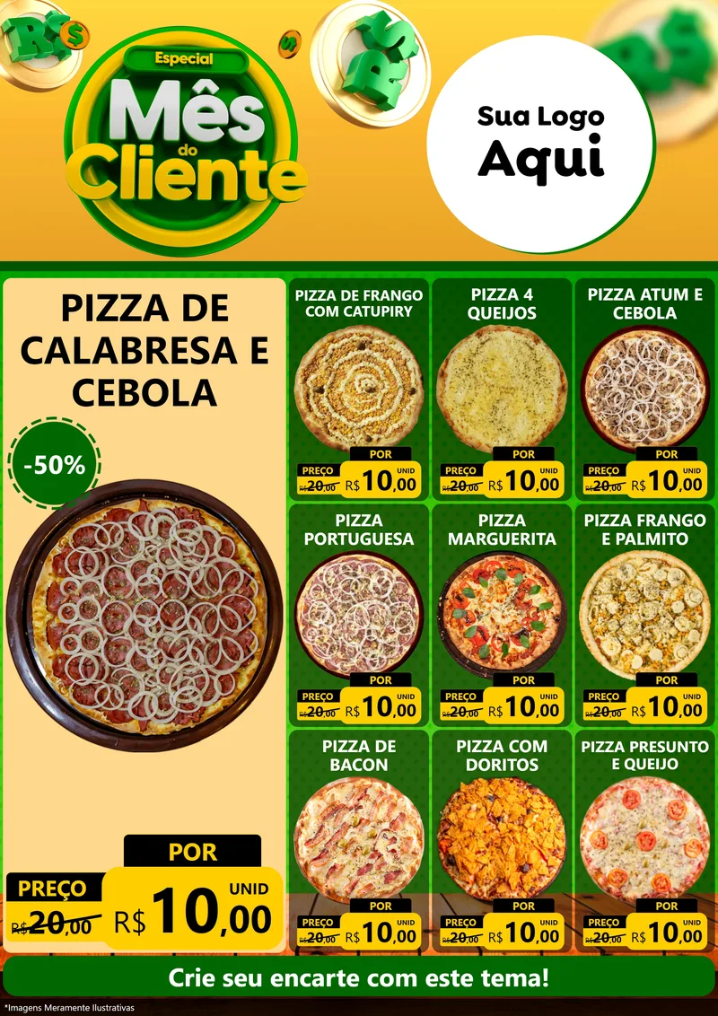 Modelo de Encarte para Encarte A4 Vertical com o tema Especial Mês do Cliente para Pizzaria