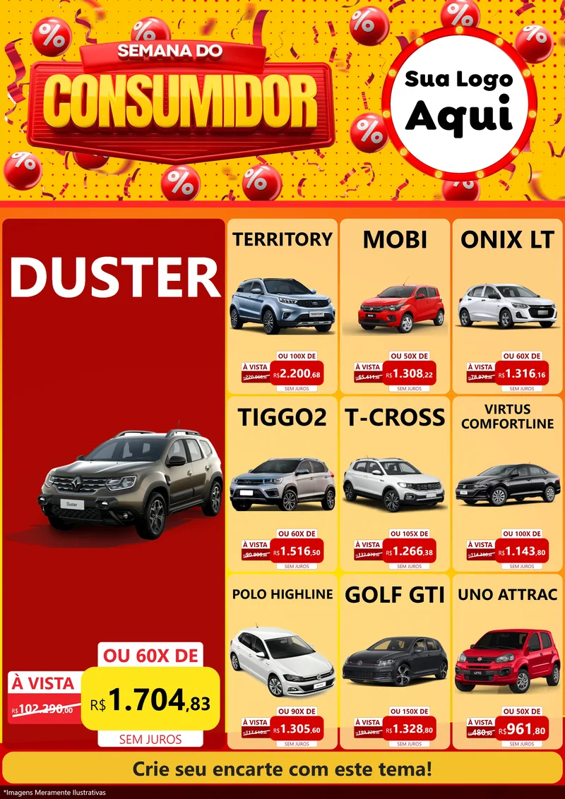 Modelo de Encarte para Encarte A4 Vertical com o tema Semana do Consumidor para Concessionaria de Carros