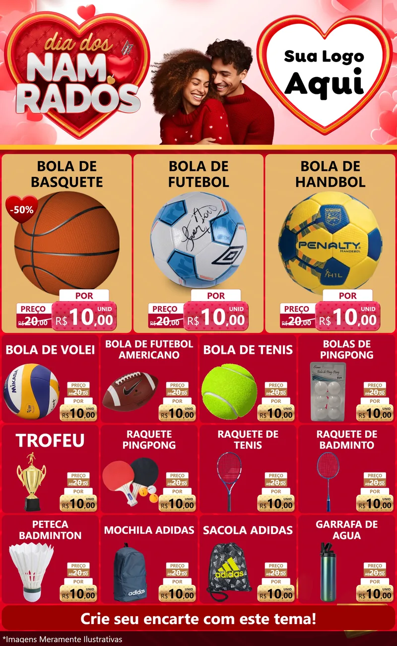 Modelo de Encarte para Encarte Grande com o tema Dia dos Namorados para Artigos Esportivos