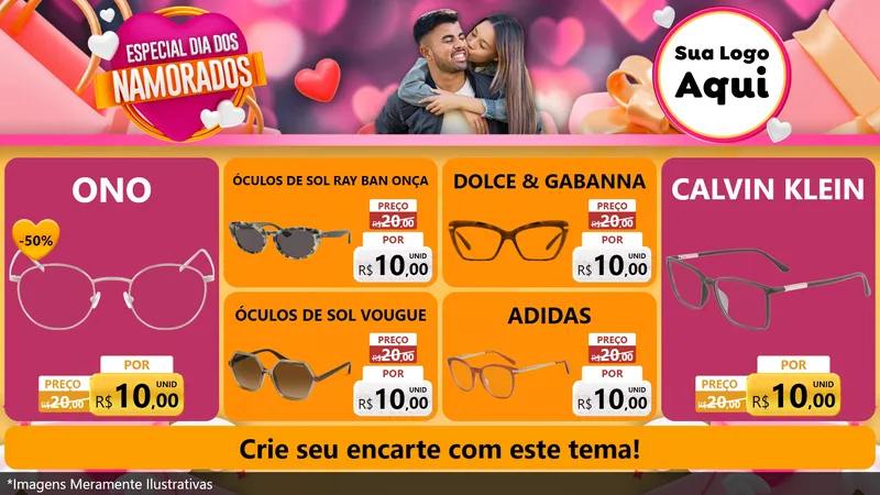 Modelo de TV para TV Horizontal com o tema Especial Dia dos Namorados para Óticas