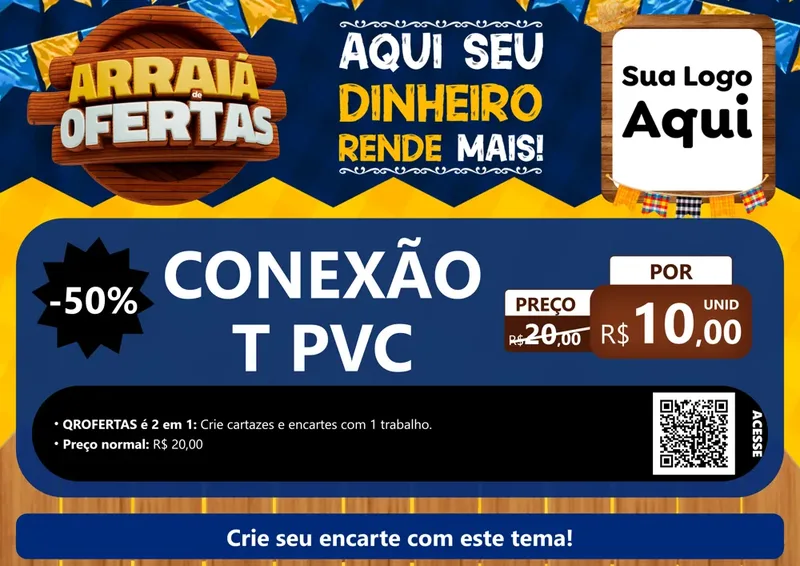 Modelo de Cartaz para Cartaz A4 Horizontal com o tema Arraiá de Ofertas - Junina para Tubos e conexões